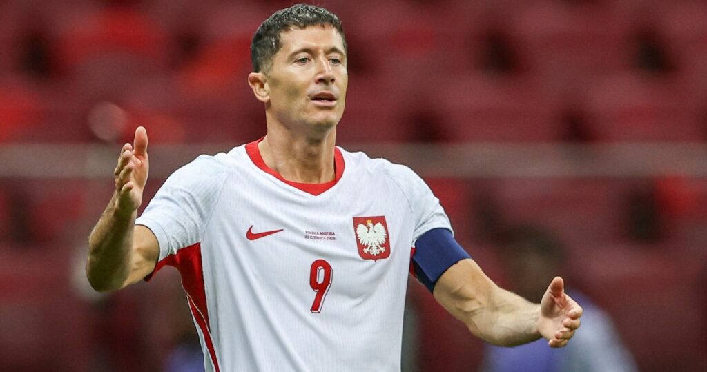 Robert Lewandowski podczas meczu reprezentacji Polski