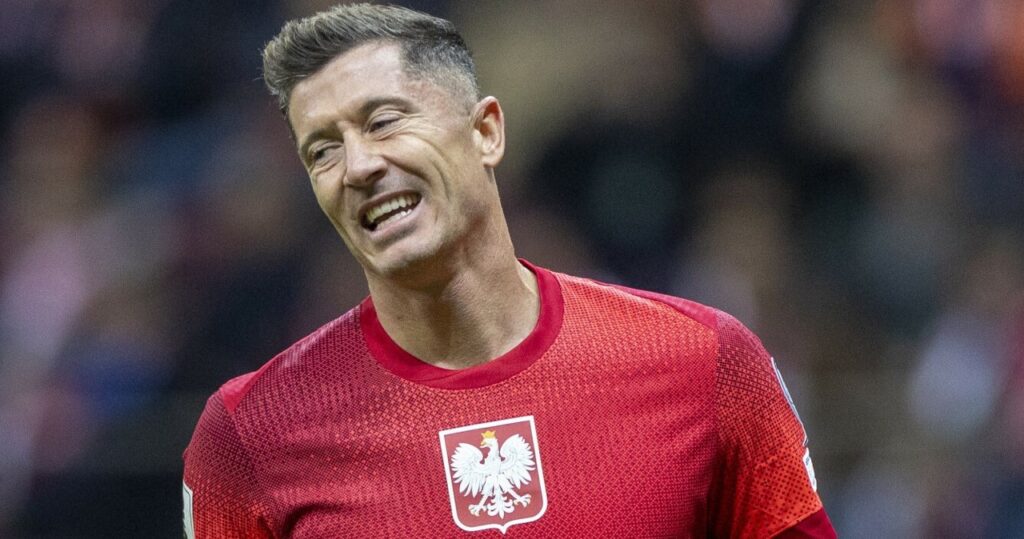 Robert Lewandowski podczas meczu reprezentacji Polski