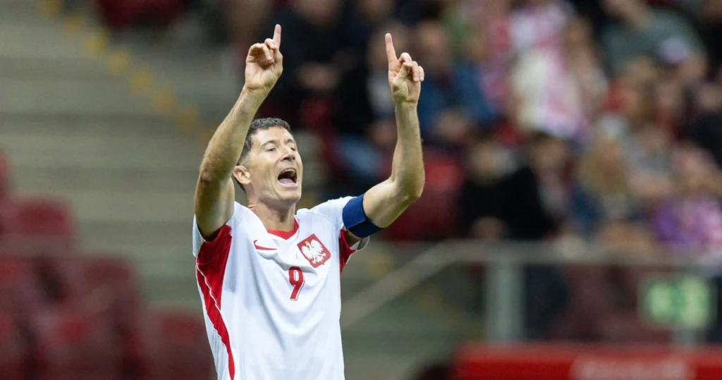 Robert Lewandowski podczas meczu reprezentacji Polski