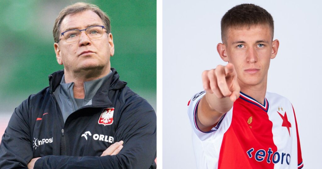 Wiktor Nowak w barwach Slavii Praga podczas meczu piłkarskiego