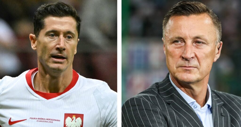 Robert Lewandowski i Tomasz Hajto podczas meczu reprezentacji Polski
