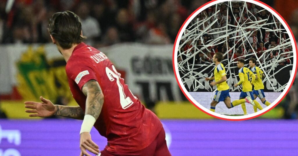 Piłkarze reprezentacji Polski na boisku podczas meczu Ligi Narodów UEFA