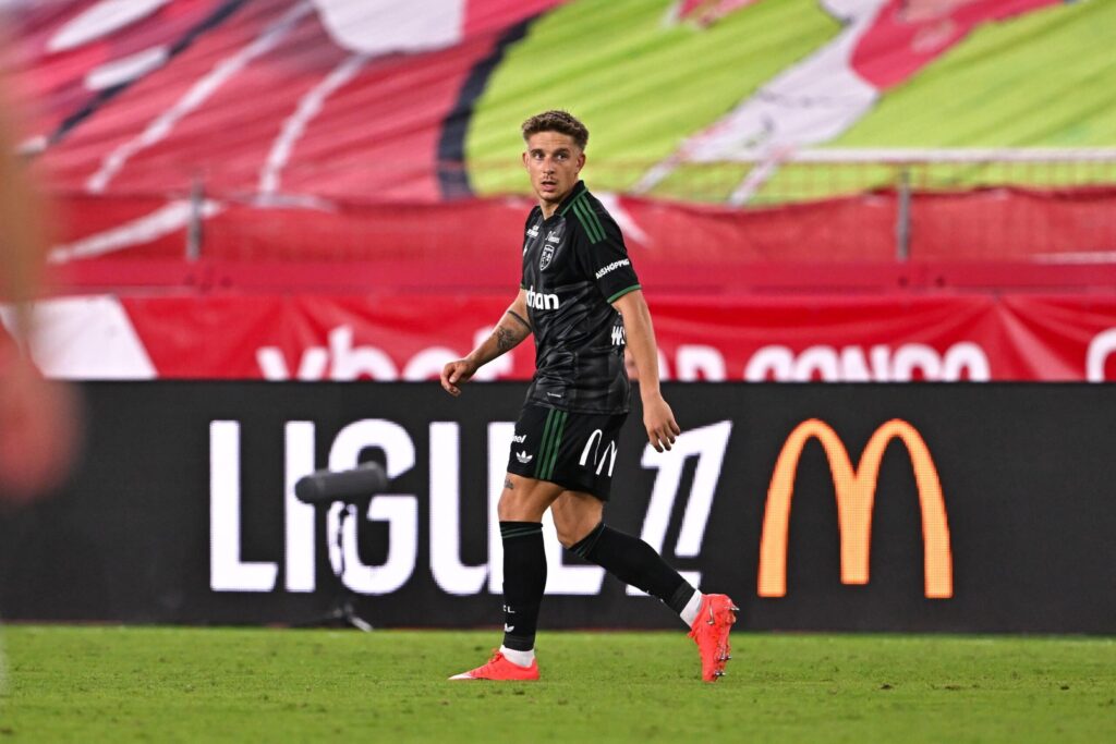 Michał Skóraś w barwach RC Lens podczas meczu Ligue 1