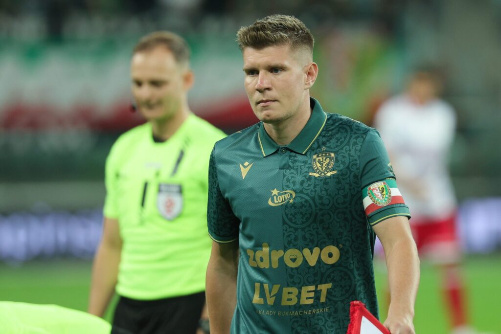 Piotr Samiec-Talar w barwach Śląska Wrocław podczas meczu Ekstraklasy