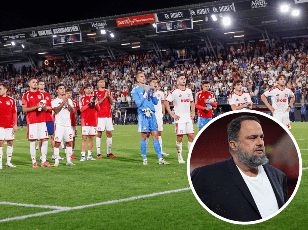 Piłkarze Olympiakosu Pireus na boisku podczas meczu