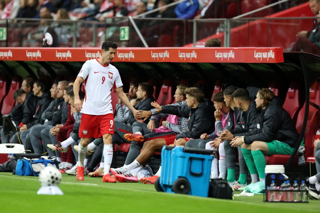 Robert Lewandowski podczas meczu reprezentacji Polski