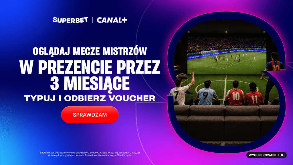 Piłkarska transmisja na CANAL+ z logo Superbet