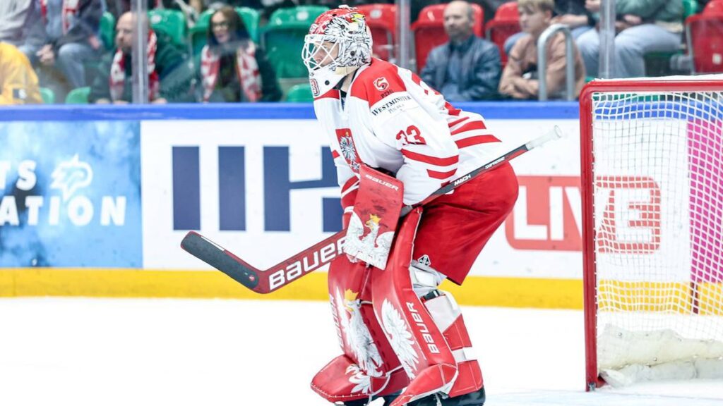Tomas Fucik bramkarz GKS Tychy podczas meczu hokejowego