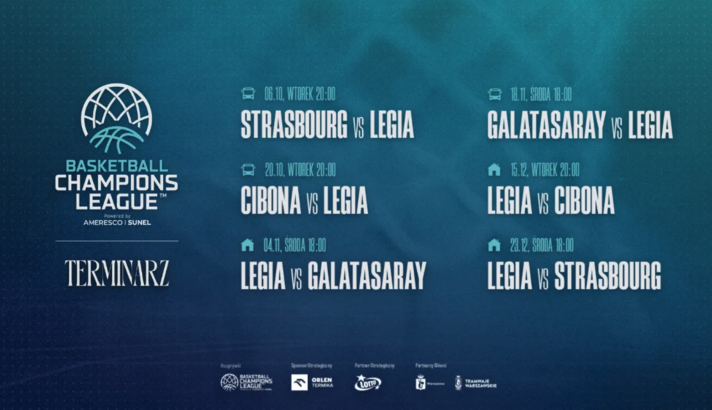 Koszykarze Legii Warszawa podczas meczu Basketball Champions League