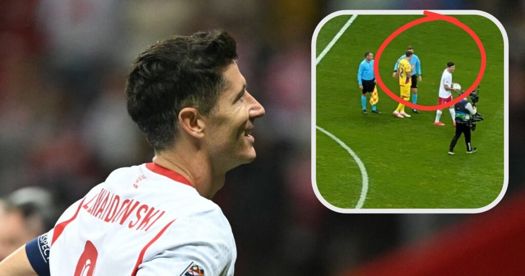 Robert Lewandowski cieszący się z gola podczas meczu reprezentacji Polski