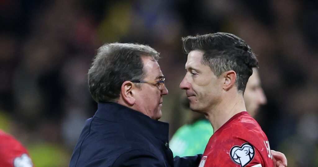 Robert Lewandowski i Jan Urban podczas meczu reprezentacji Polski